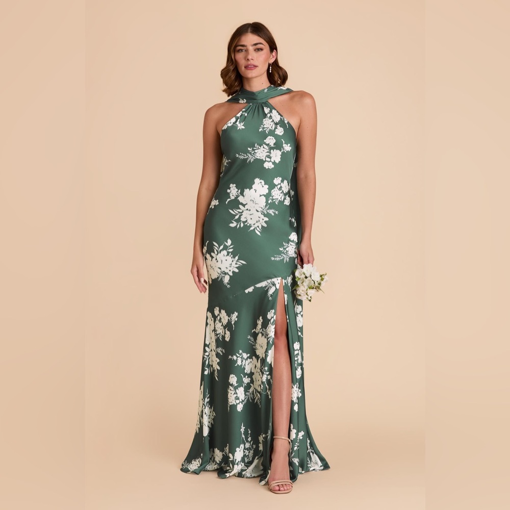 Birdy Grey Eileen Dress Matte Satin Eucalyptus Whimsical Blooms